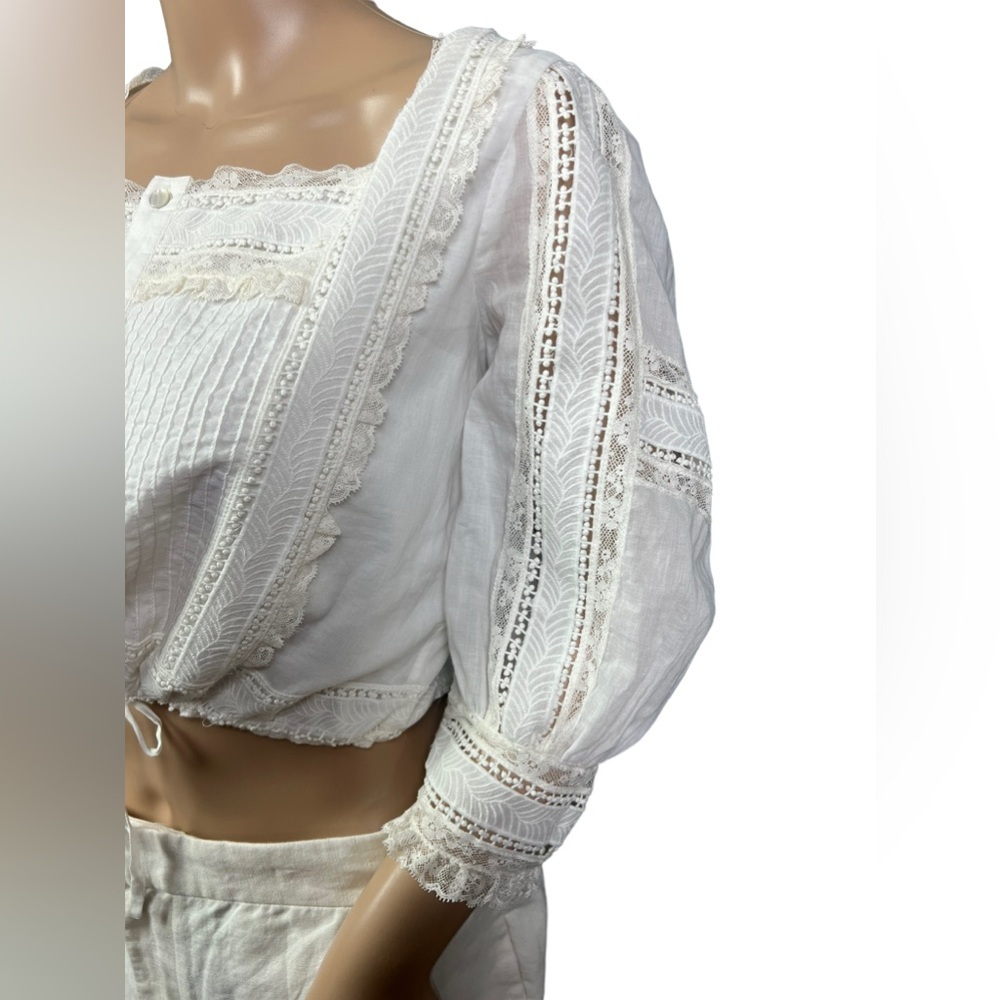 Polo Ralph Lauren Blouse Womens Cream White Lace Cotton Voile Bohemian Cropped - Picture 5 of 14